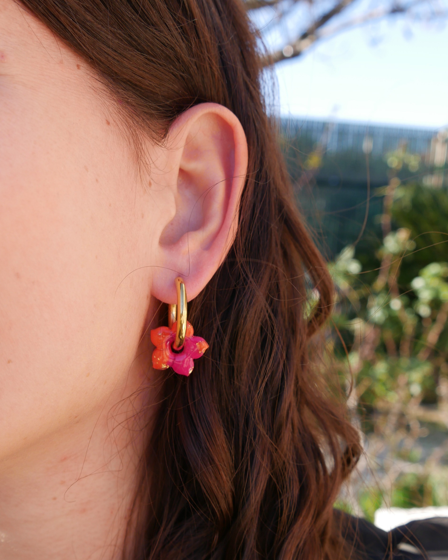 Créoles fleurs de tiaré - Orange & rose