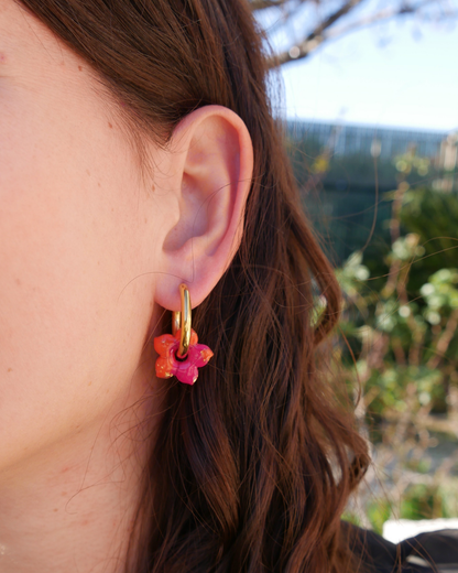 Créoles fleurs de tiaré - Orange & rose