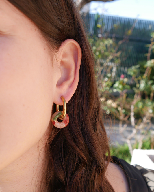 Créoles anneaux - Ocre, Vert & Bordeaux