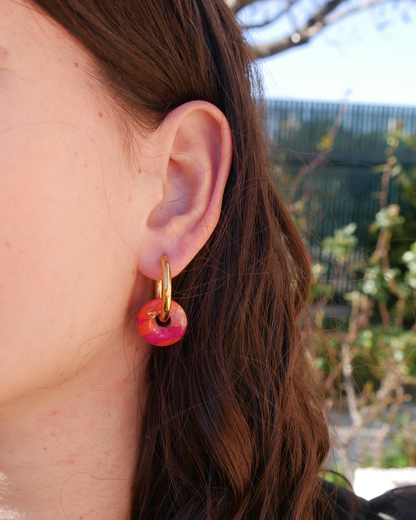 Créoles anneaux - Orange & rose