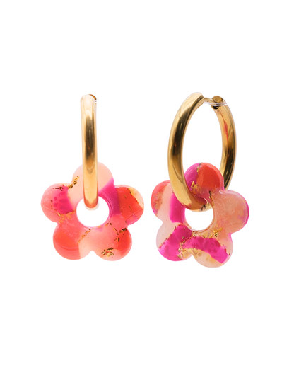 Créoles fleurs - Rose & orange