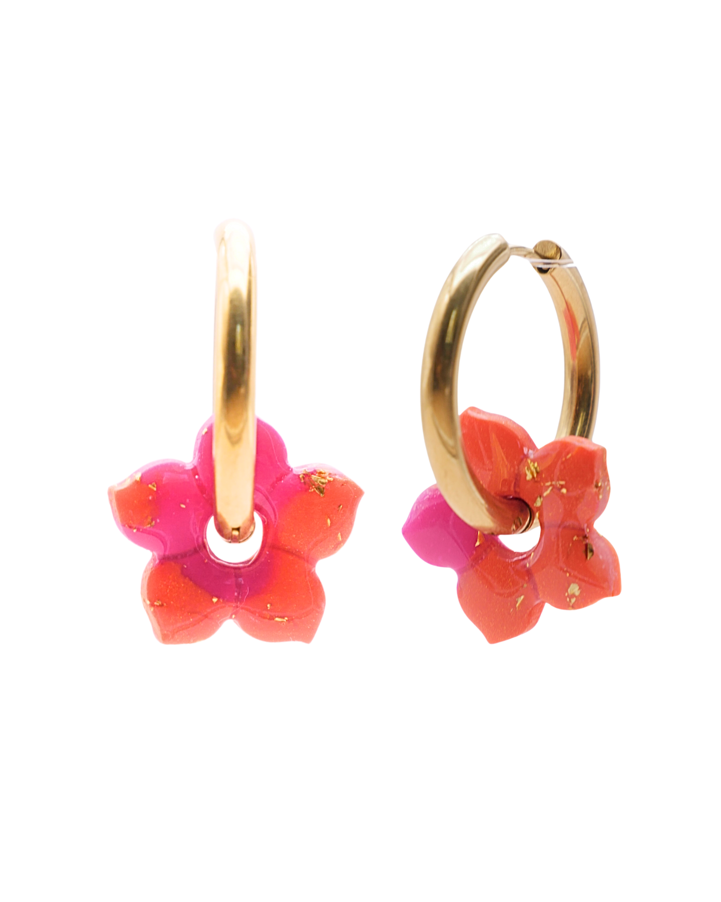 Créoles fleurs de tiaré - Orange & rose