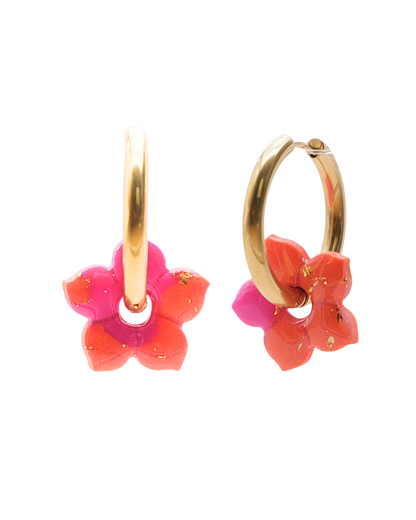 Créoles fleurs de tiaré - Orange & rose