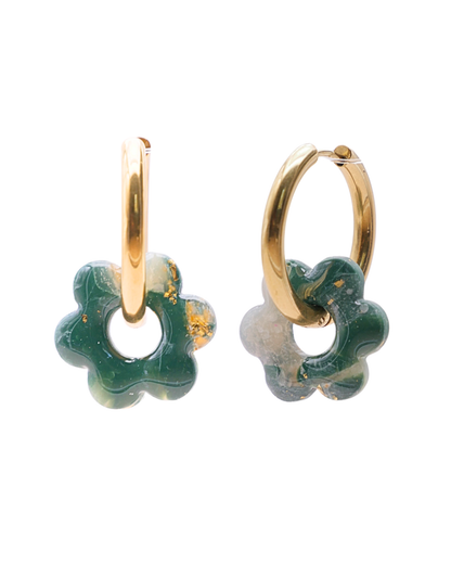 Créoles fleurs - Vert foncé