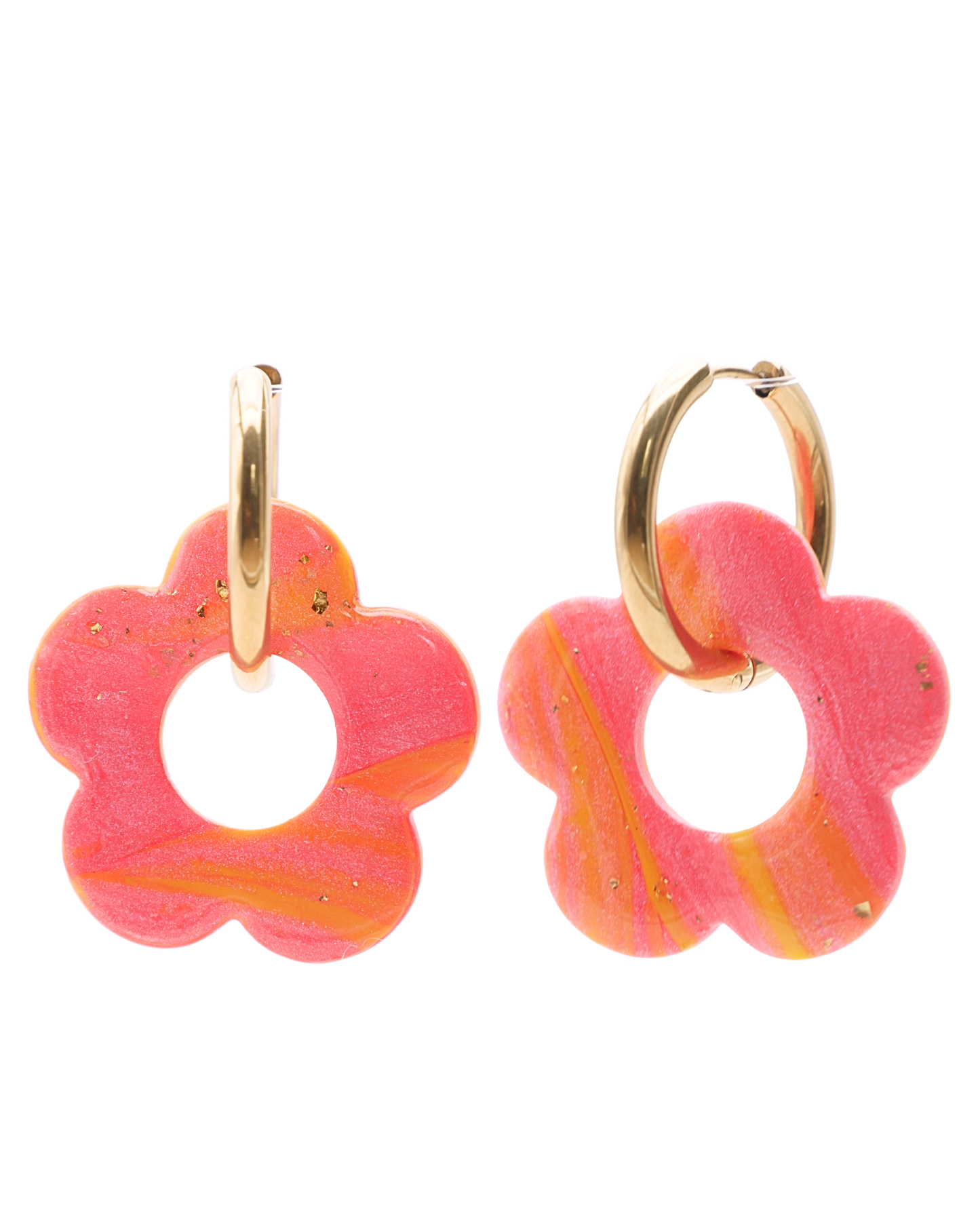 Créoles grandes fleurs - Rayures orange & rose