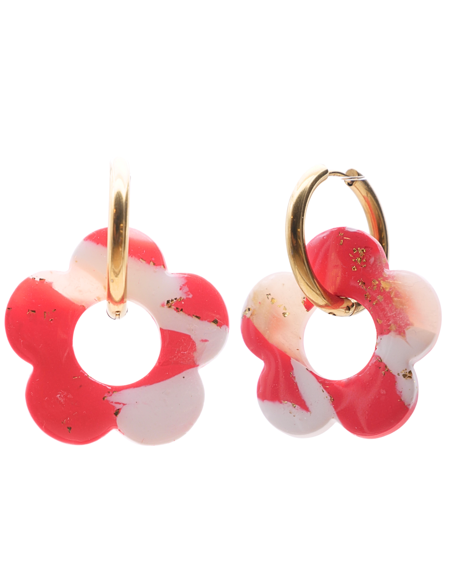 Créoles grandes fleurs - Rose & blanc