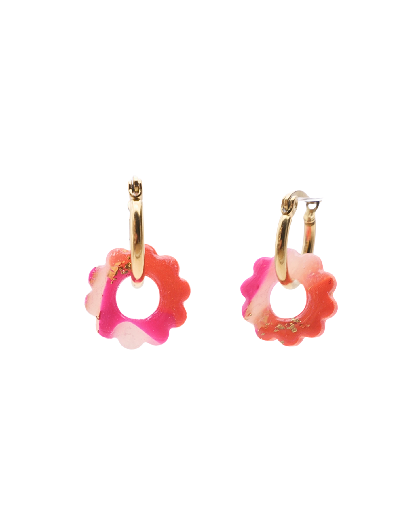 Créoles petites fleurs - Rose & orange