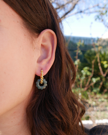 Créoles petites fleurs - Vert