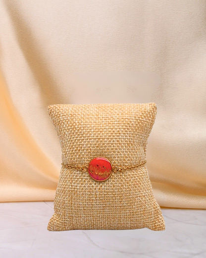 Bracelet fantaisie orange et rose. Bijoux femme coloré. Bracelet acier inoxydable fait-main