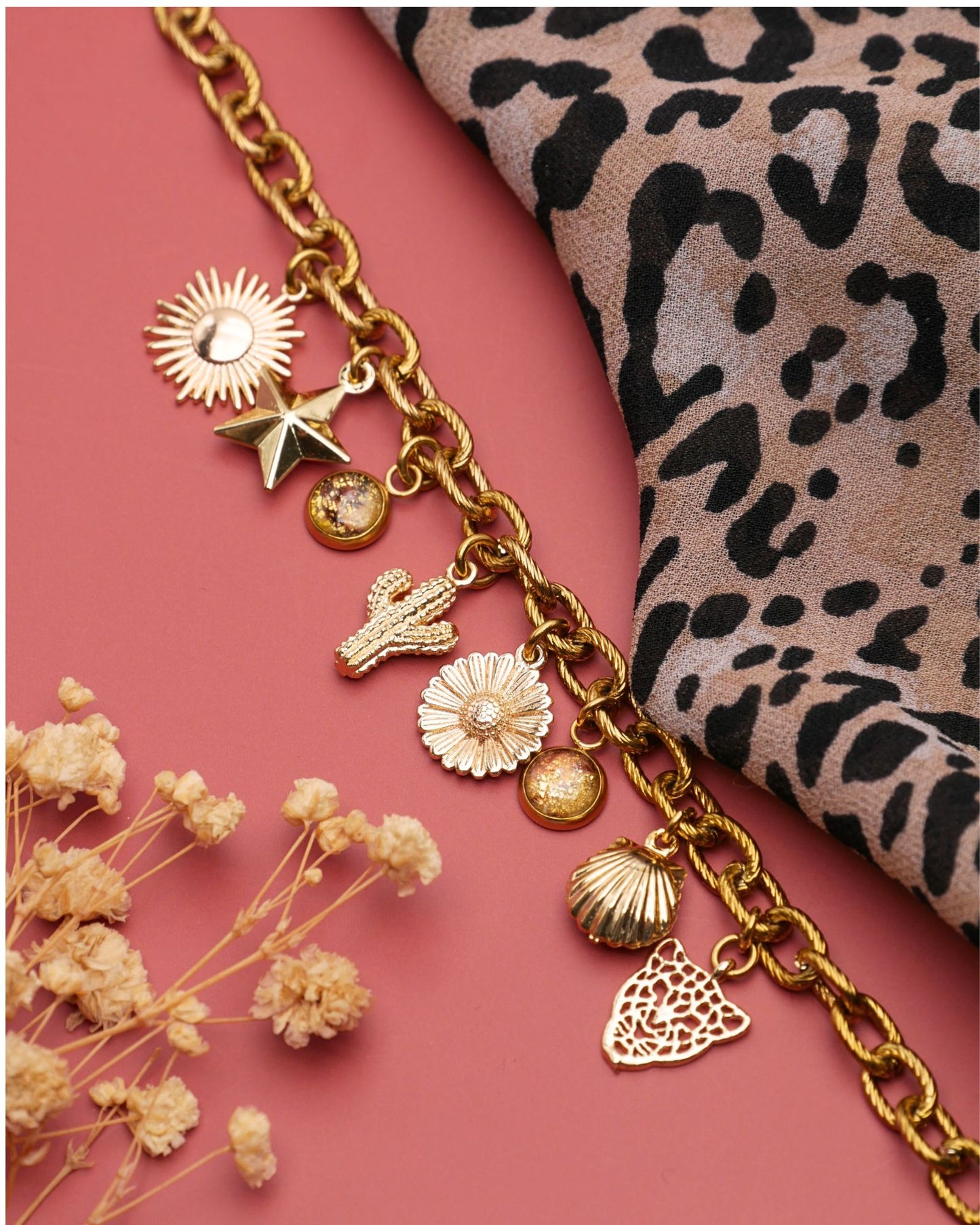 Bracelet à breloques - Marron & doré