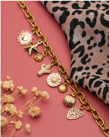 Bracelet à breloques - Marron & doré