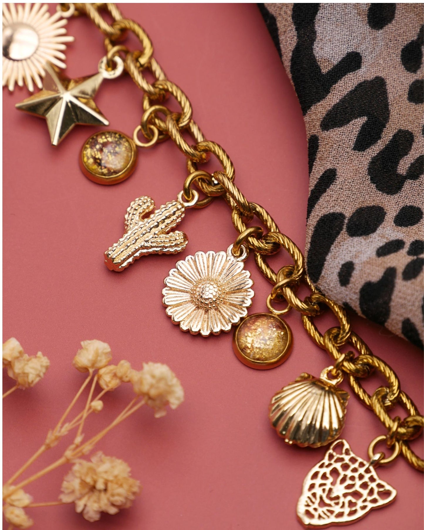 Bracelet à breloques - Marron & doré