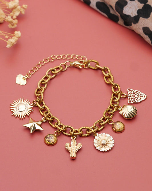 Bracelet à breloques - Marron & doré