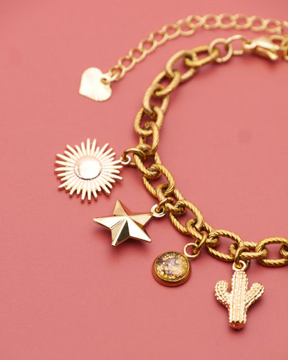 Bracelet à breloques - Marron & doré