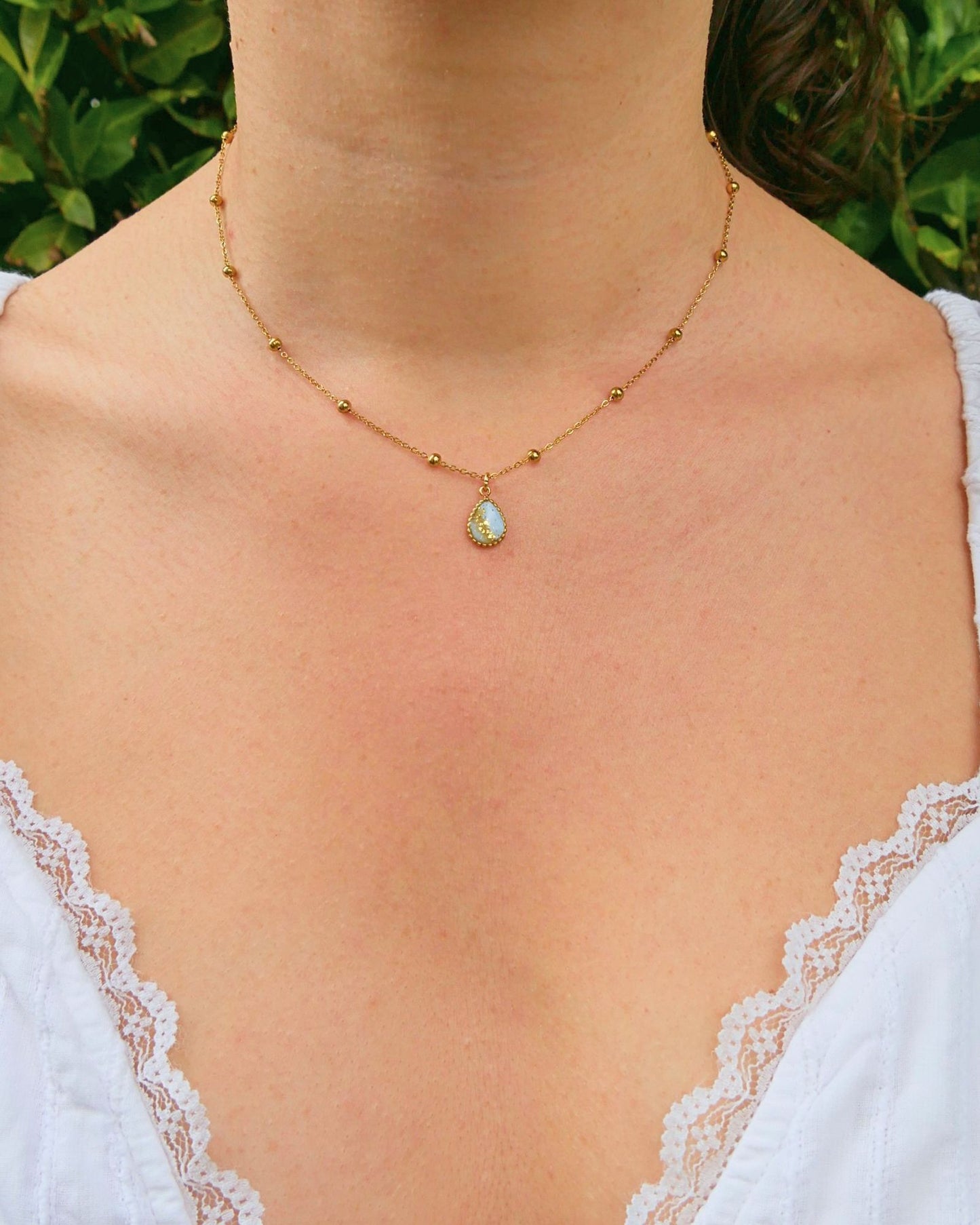 Collier goutte - Bleu ciel