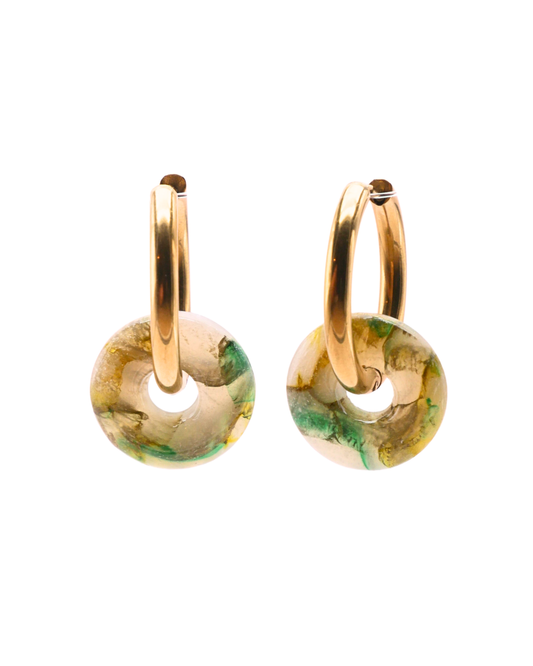 Créoles anneaux - Vert & doré