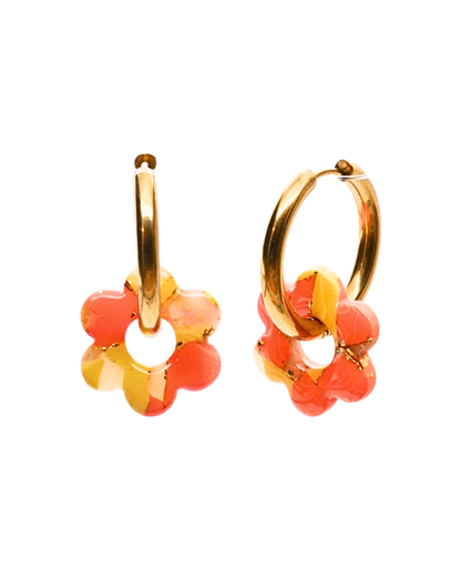 Créoles fleurs - Orange & jaune