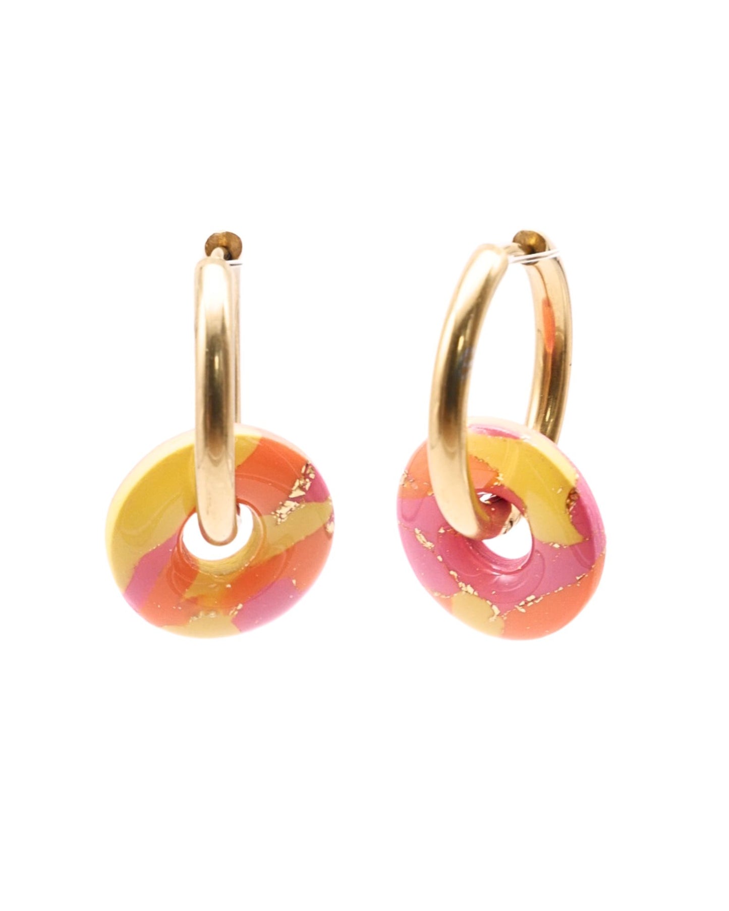 Créoles anneaux - Rose bonbon, orange & jaune
