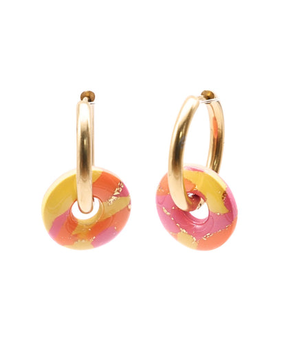 Créoles anneaux - Rose bonbon, orange & jaune