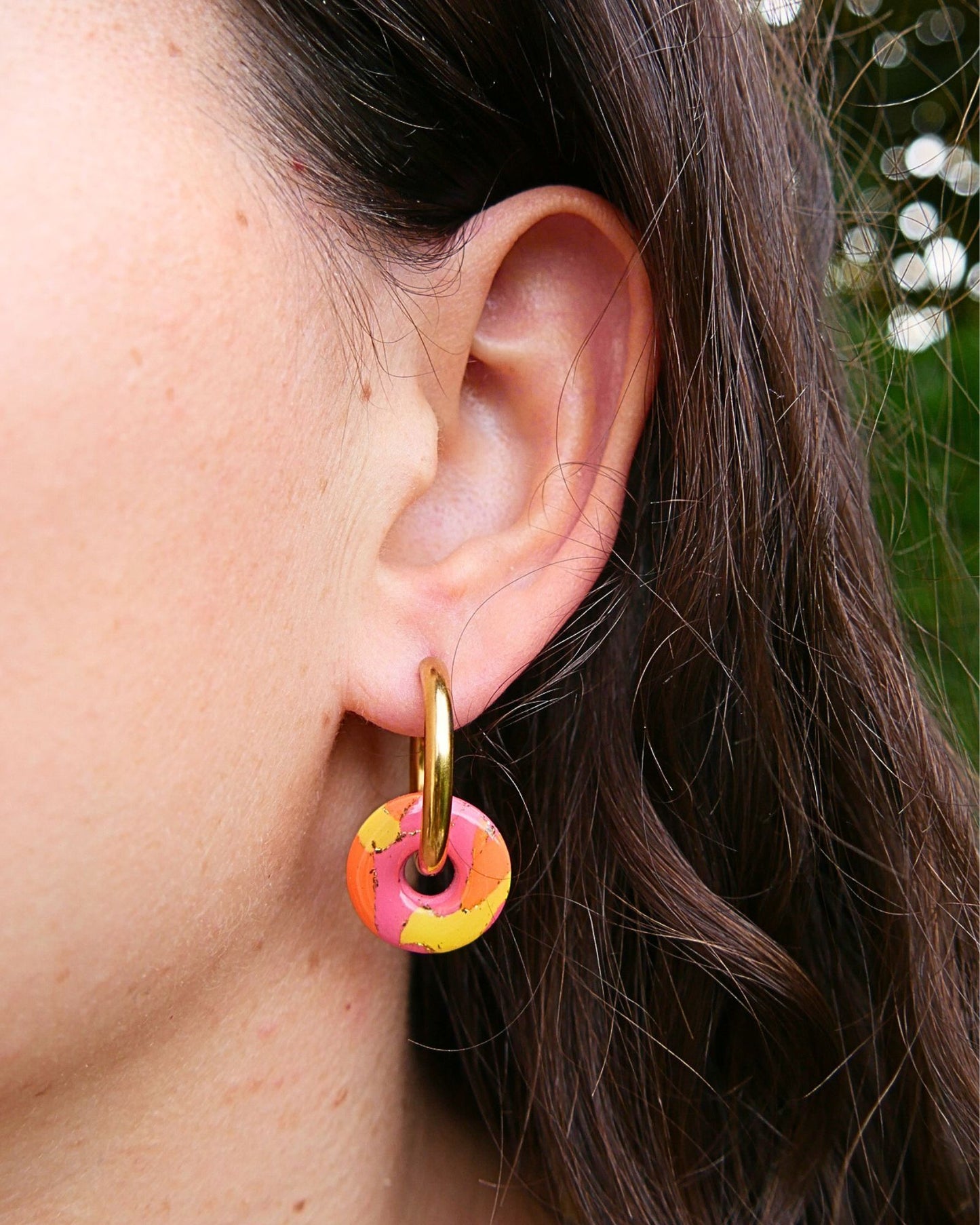 Créoles anneaux - Rose bonbon, orange & jaune
