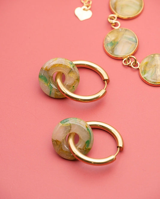 Créoles anneaux - Vert & doré