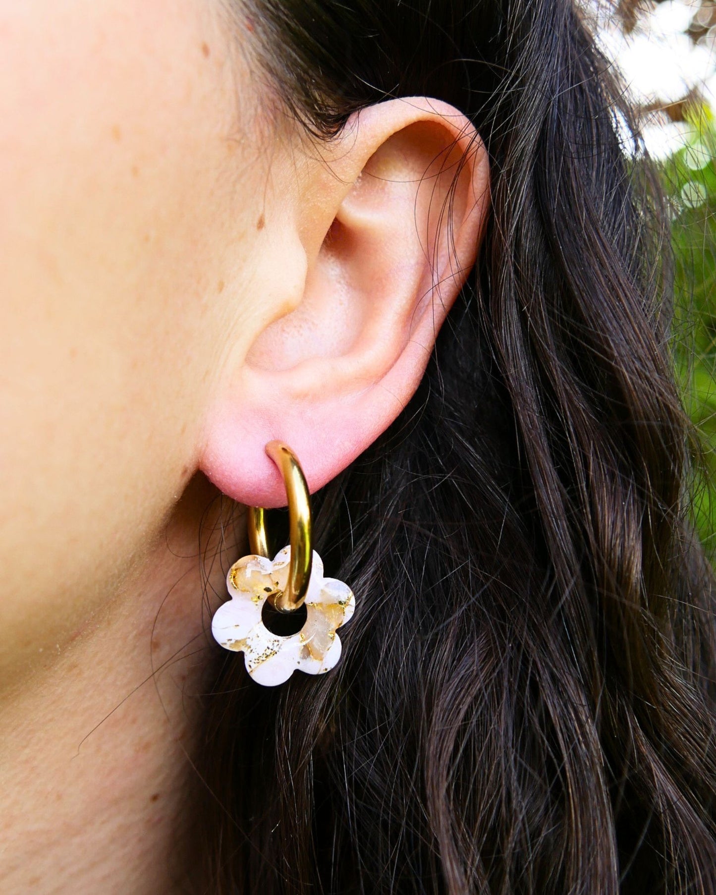 Créoles fleurs - Beige