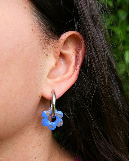 Créoles fleurs - Bleu
