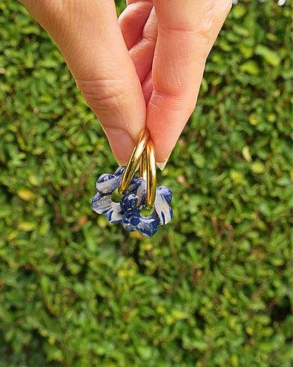 Créoles fleurs - Bleu nuit
