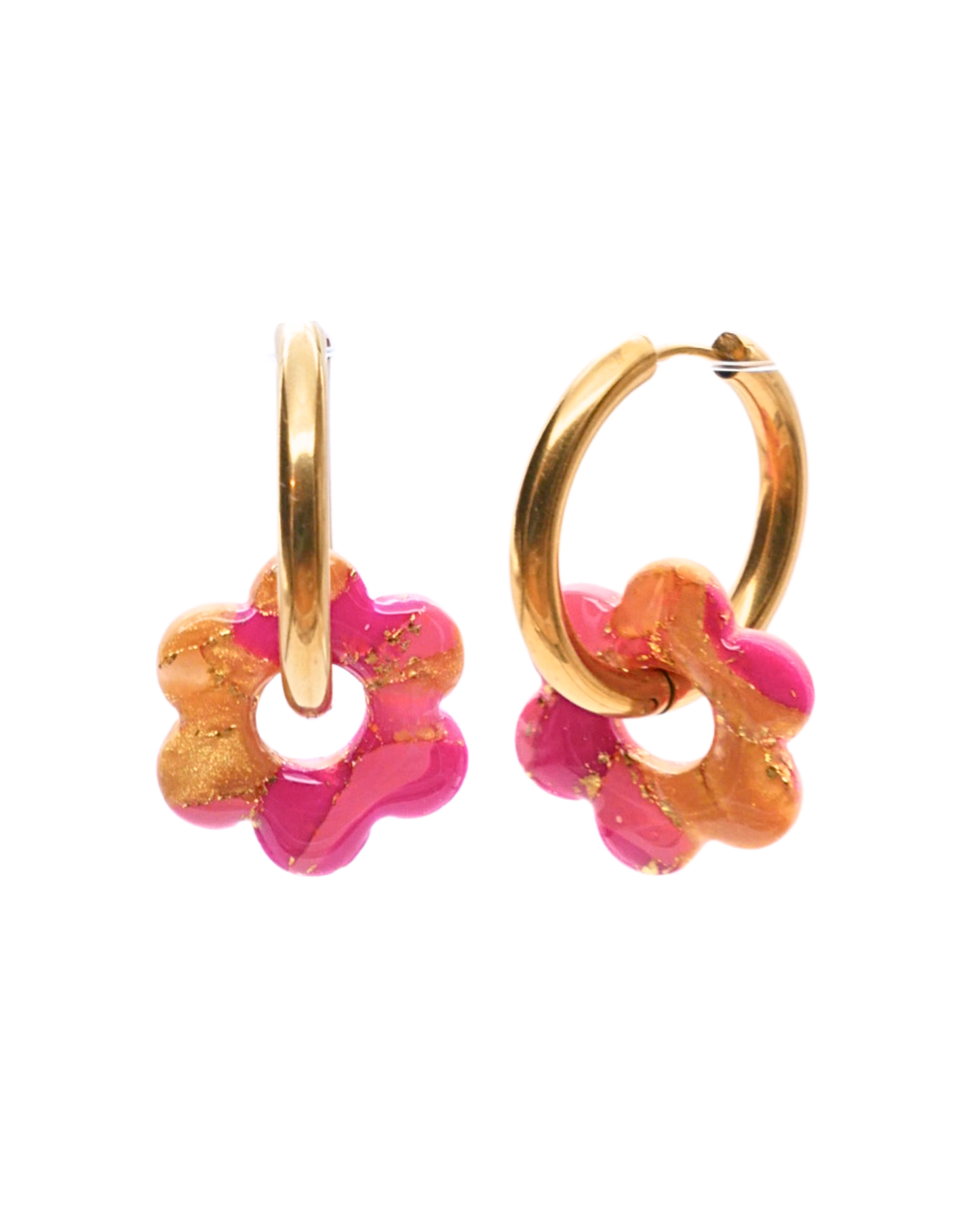 Créoles fleurs - Doré, rose clair & Fuchsia