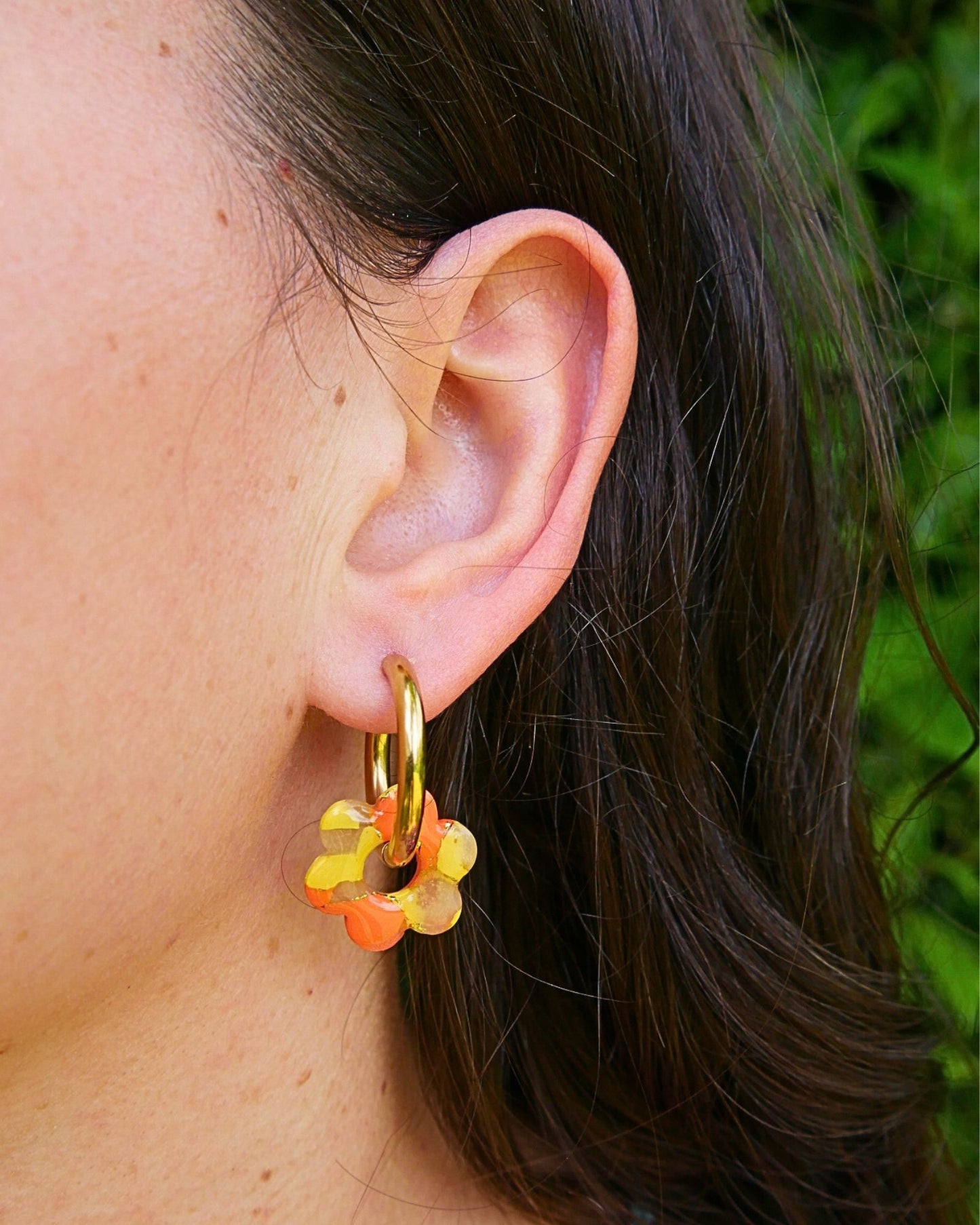 Créoles fleurs - Orange & jaune
