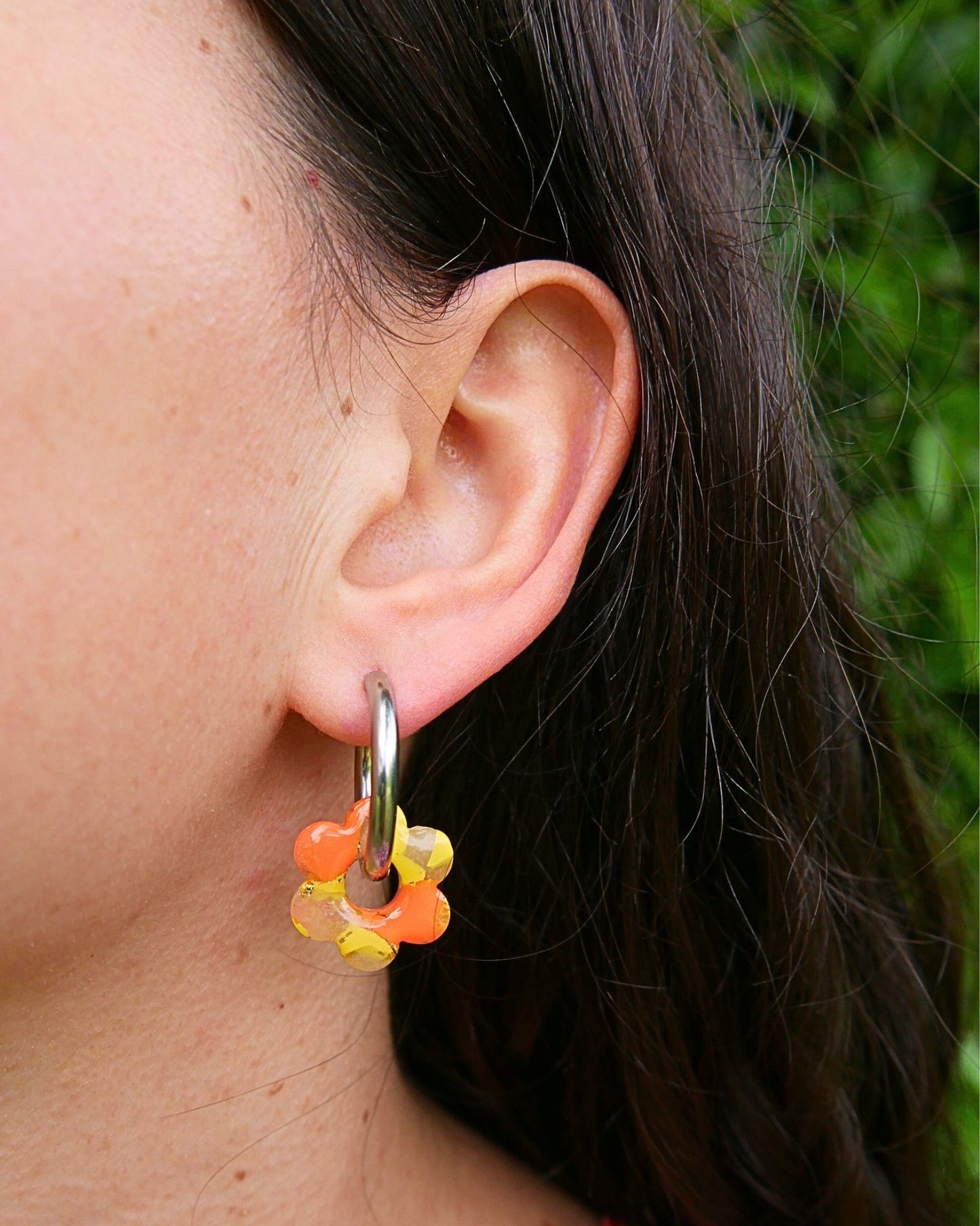 Créoles fleurs - Orange & jaune