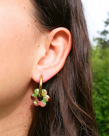 Créoles fleurs - Marron & vert olive