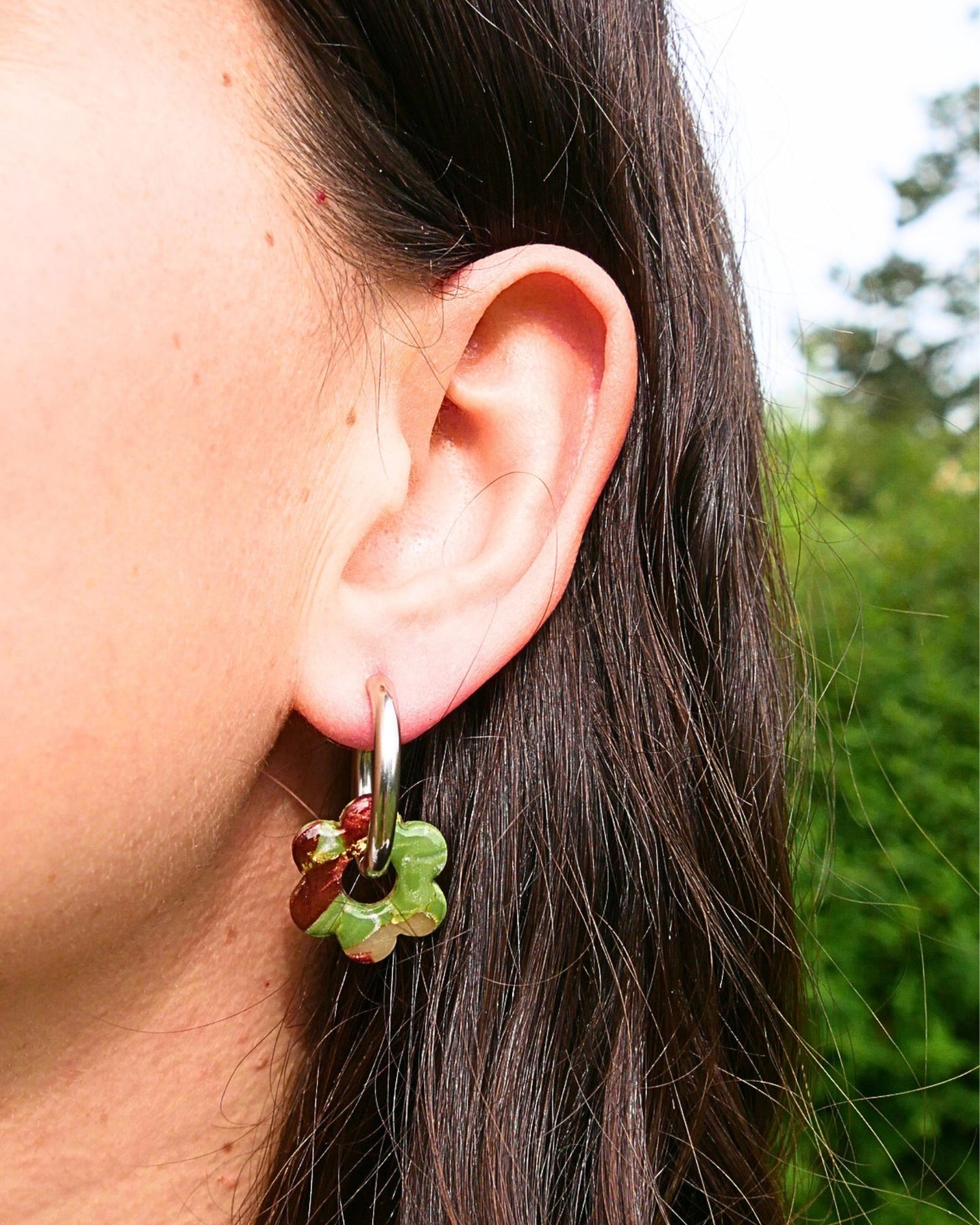 Créoles fleurs - Marron & vert olive