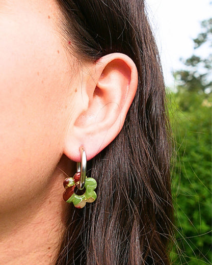 Créoles fleurs - Marron & vert olive