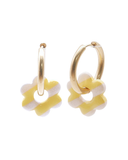 Créoles fleurs - Rayées jaune & perle