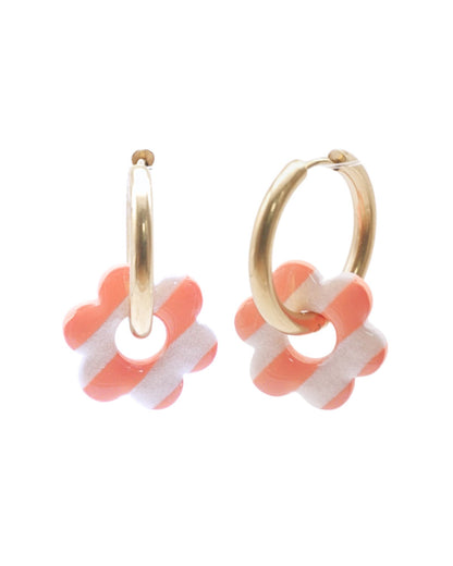 Créoles fleurs - Rayées orange & perle
