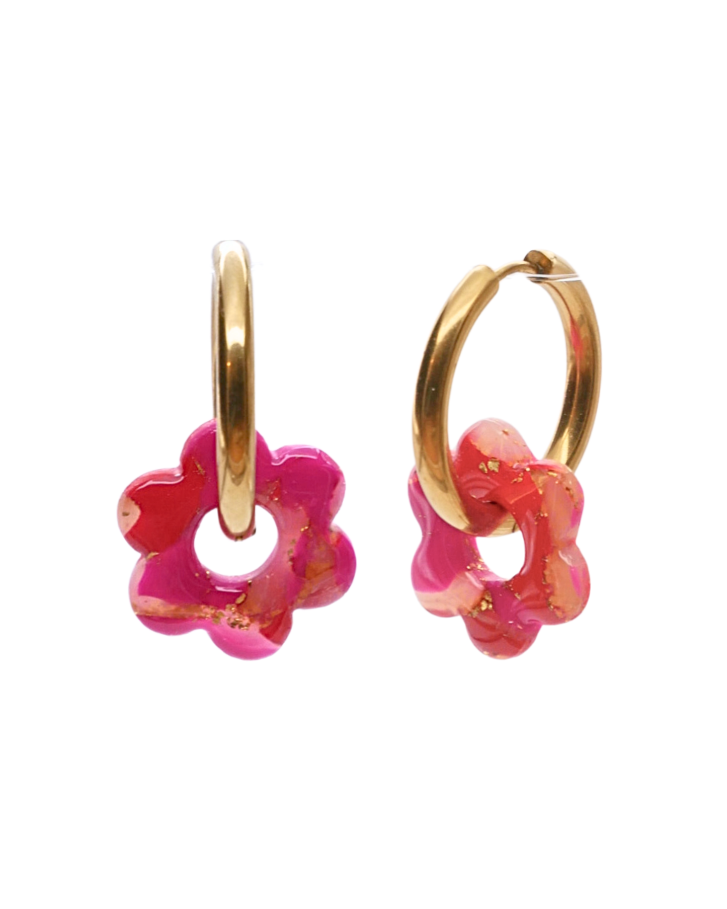Créoles fleurs - Rose & rouge