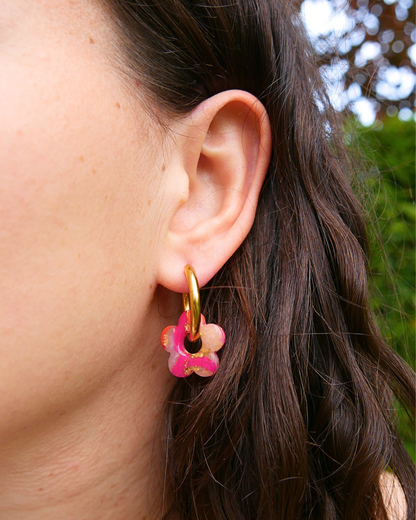 Créoles fleurs - Rose & orange