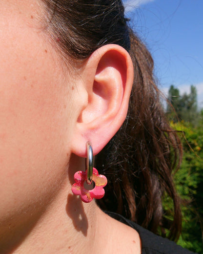 Créoles fleurs - Rose bonbon & framboise
