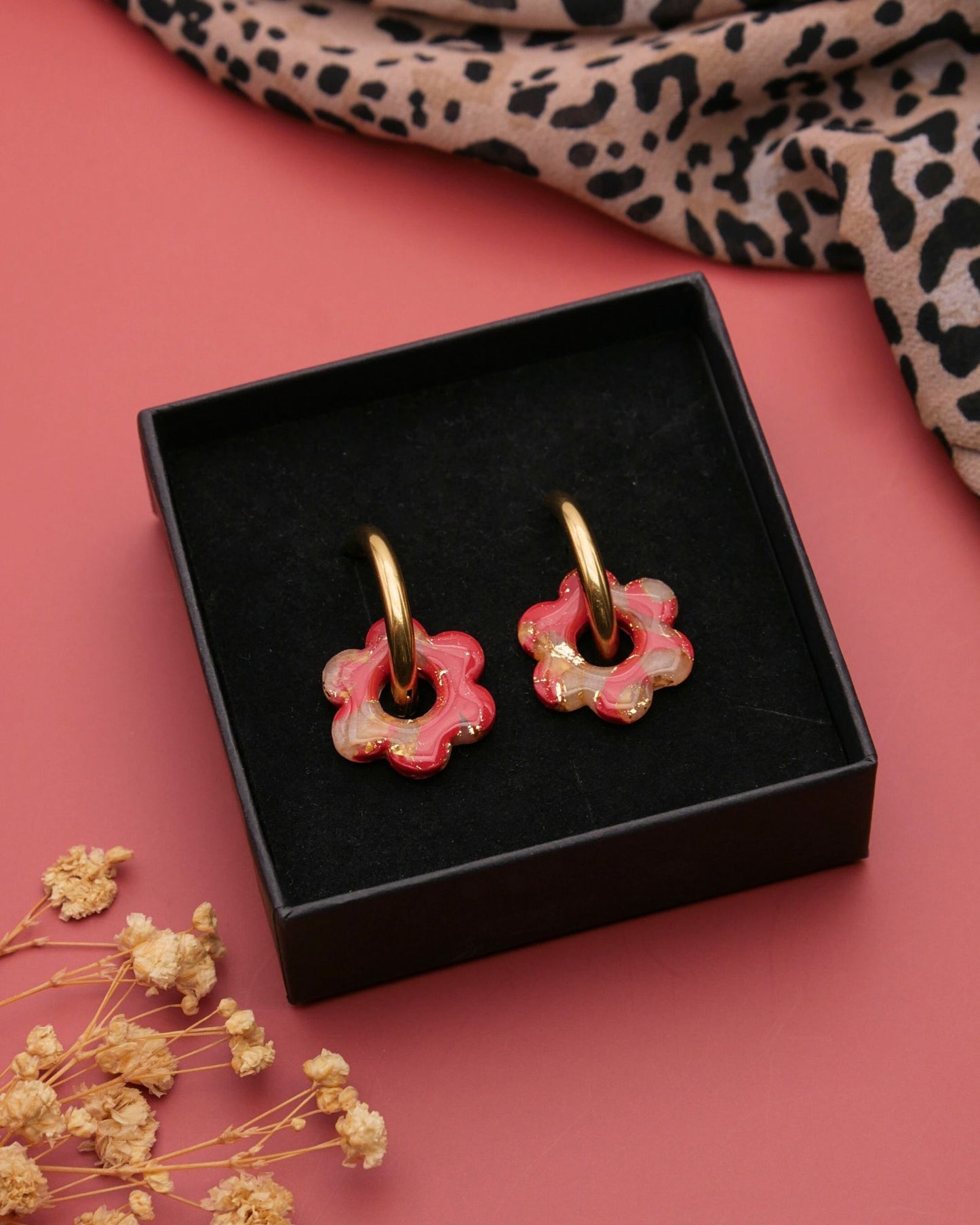 Créoles fleurs - Rouge rouille