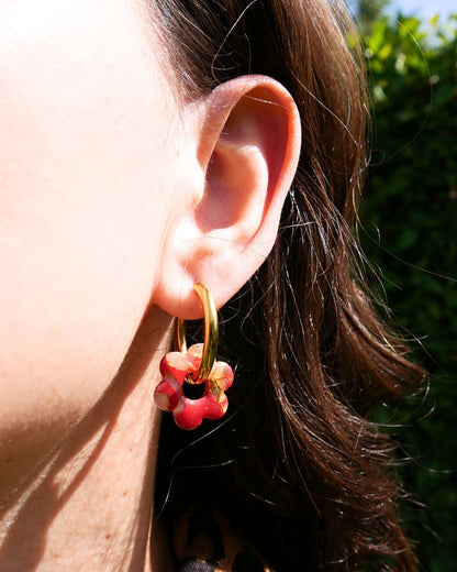 Créoles fleurs - Rouge rouille