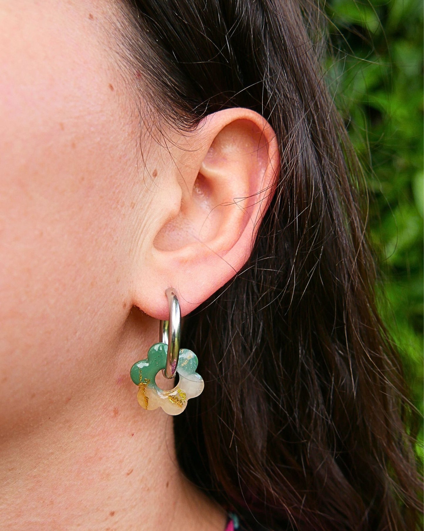 Créoles fleurs - Vert
