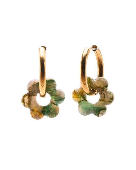 Créoles fleurs - Vert & doré