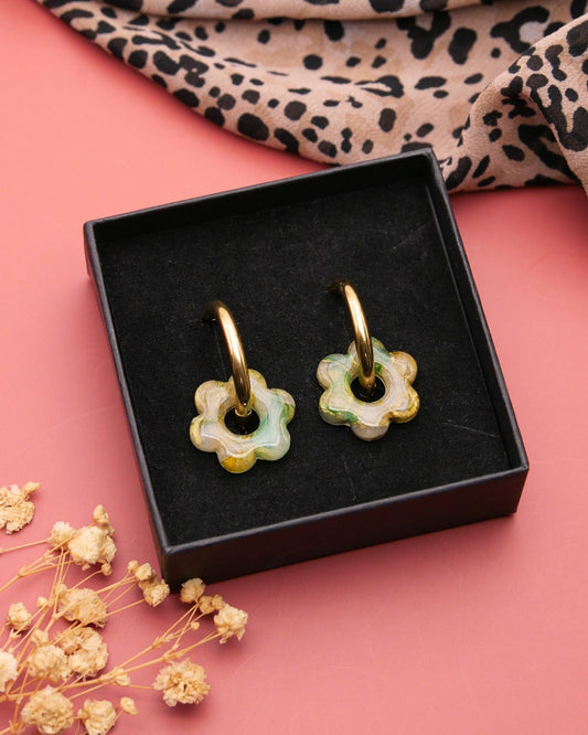 Créoles fleurs - Vert & doré