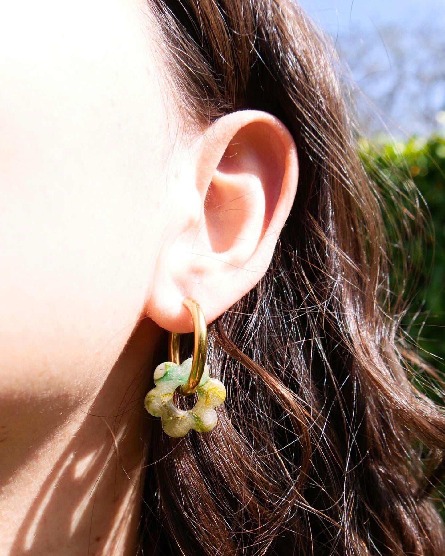 Créoles fleurs - Vert & doré