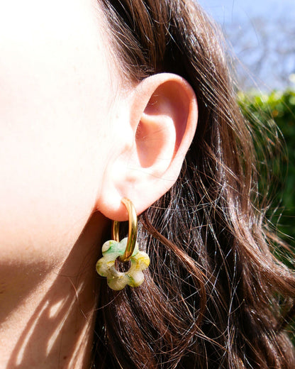 Créoles fleurs - Vert & doré