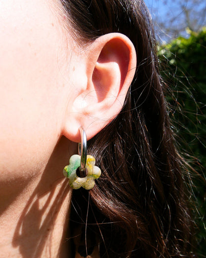 Créoles fleurs - Vert & doré
