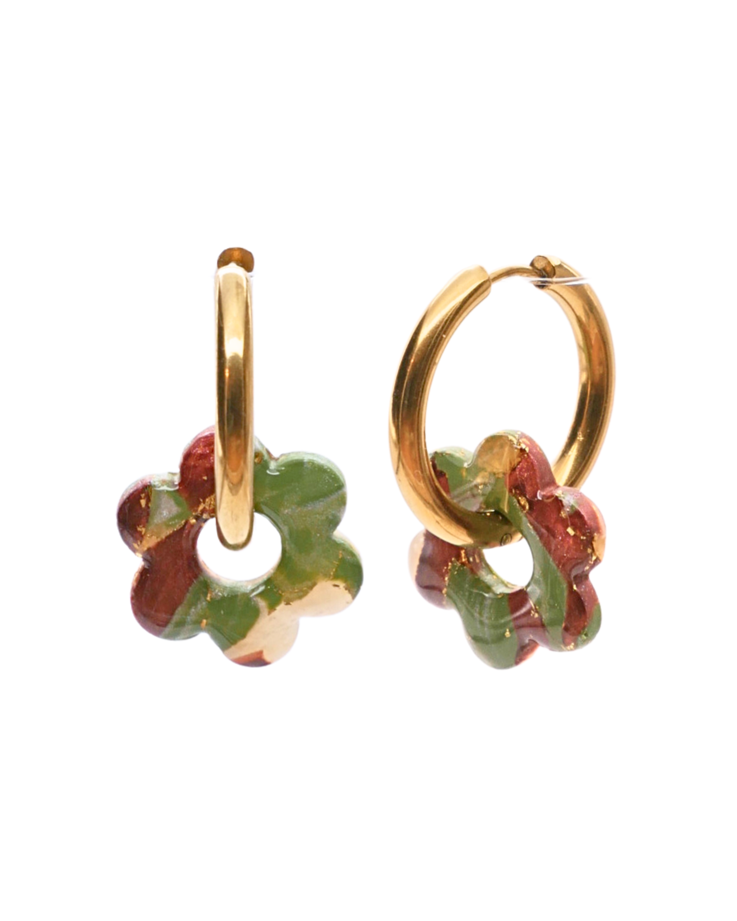 Créoles fleurs - Marron & vert olive