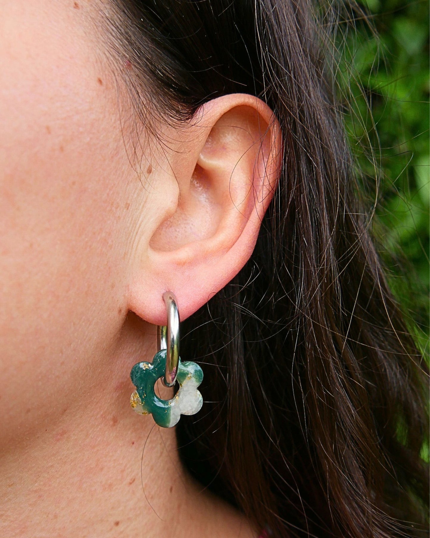 Créoles fleurs - Vert foncé