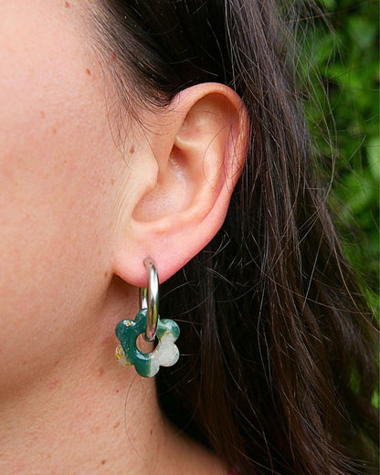 Créoles fleurs - Vert foncé